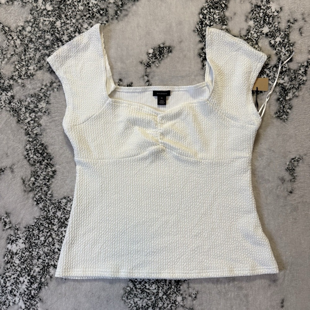 Halogen Tank Top‎ Womens Size M White Gathered Sweetheart Neckline Cropped